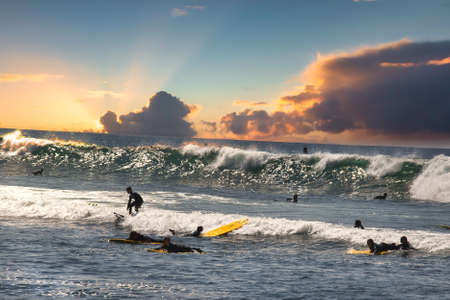 surfing summer waves in Malibuの写真素材