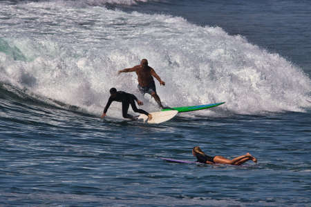 Surfing summer waves at Malibu Californiaのeditorial素材