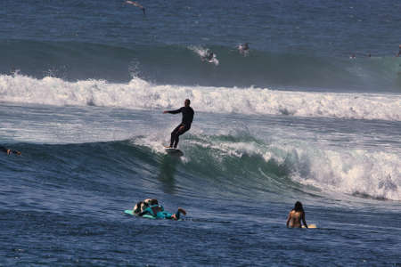 Surfing Malibu point in the summerのeditorial素材