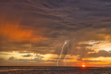 Lightning storm at sunset in Carpinteria California