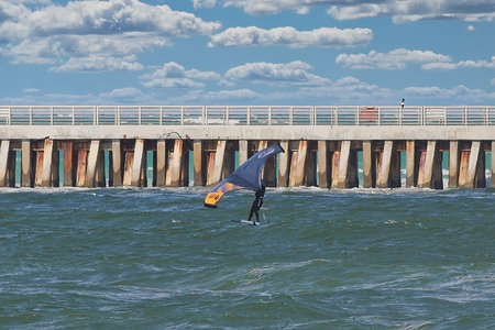 Kitesurfing on the Baltic Sea in Kolobrzeg, Poland