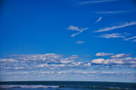 blue sky with clouds and sea in summer, beautiful photo digital picture