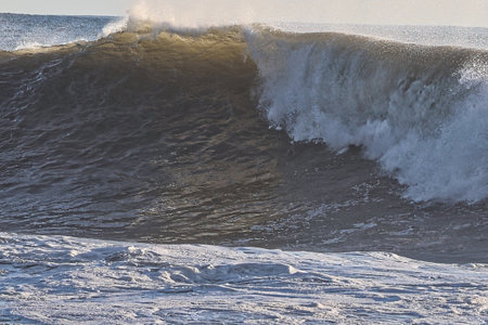 Big wave breaking on the shore of the Atlantic Ocean in Morocco.
