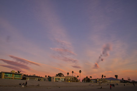 Sunset at the beach in Santa Monica, Los Angeles, California