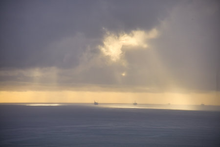 Fishing boats in the sea at sunset. Tenerife, Canary Islands, Spain