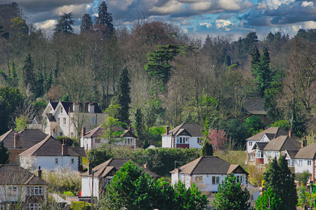 Houses on a hillside in the city of Cambridge, Englandの写真素材