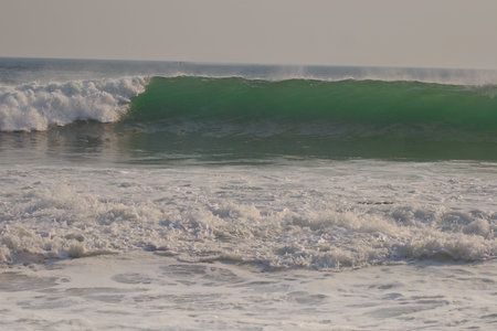 Beautiful wave in the ocean. Big green wave in the ocean.