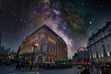 Milky Way over the city of Paris, France. Long exposure.
