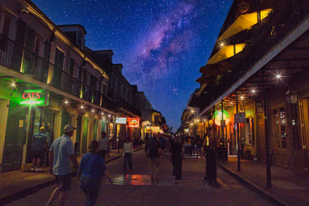 Stunning milky way over a streetの写真素材