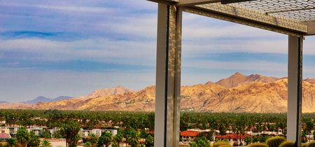 Panoramic view of the city from the balcony of the hotelの写真素材