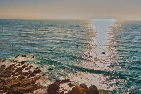Beautiful seascape view of the Atlantic Ocean at sunset.