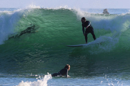 Unidentified surfers compete at the 2nd Stage of the Bodyboard Tour in Ovar, Portugal.