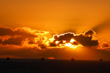 Sunset over the Atlantic Ocean in Tenerife Canary Islands Spainの写真素材