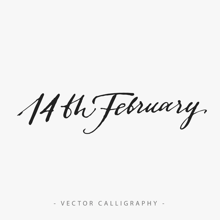 Fourteenth of February monochrome vector calligraphy, on white backgroundのイラスト素材