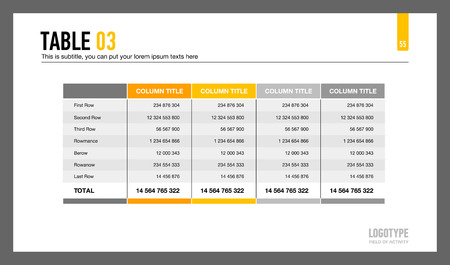 Editable template of presentation slide representing table with five columnsのイラスト素材