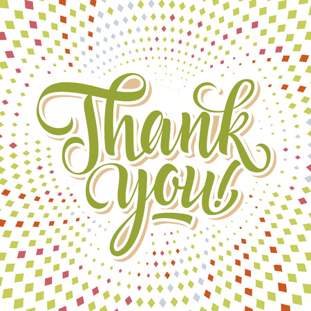 Thank you inscription with exclamation mark on colorful background with rhombsのイラスト素材