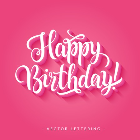 White happy birthday inscription with exclamation mark isolated on bright pink backgroundのイラスト素材