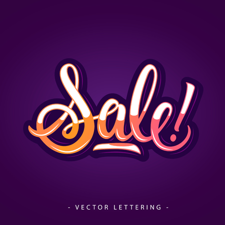 Colorful sale inscription with exclamation mark isolated on violet backgroundのイラスト素材