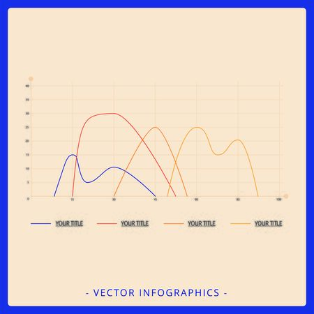 Editable template of line chart including four curves, horizontal and vertical axes and titles, multicolored versionのイラスト素材