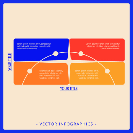 Editable template of matrix diagram with titles and sample text, multicolored versionのイラスト素材