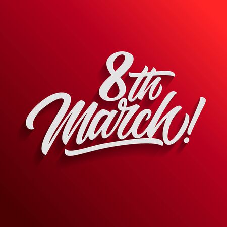 White 8th March inscription with exclamation mark isolated on red backgroundのイラスト素材