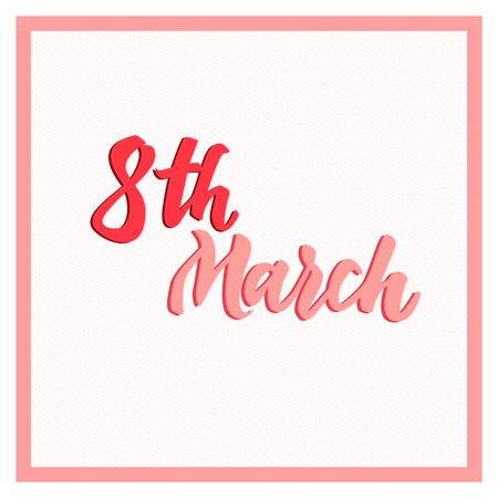 8th March inscription isolated on white background with zigzag lines and frameのイラスト素材