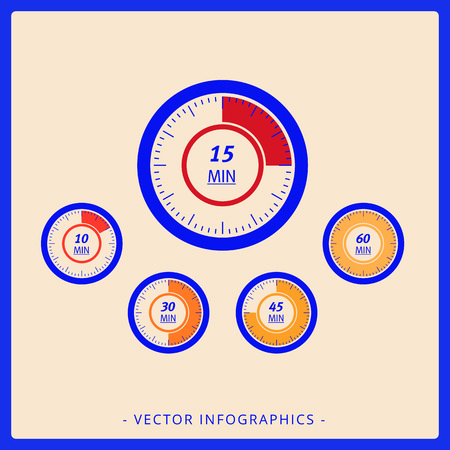 Editable template of chart consisting of five speedometers with scales, multicolored versionのイラスト素材