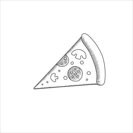 Engraving vector illustration of pizza slice isolated on white backgroundのイラスト素材