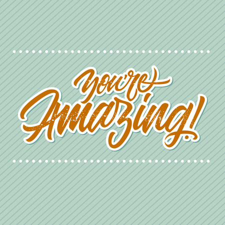 You are amazing inscription with exclamation mark isolated on mint background with diagonal stripes and horizontal dotted linesのイラスト素材