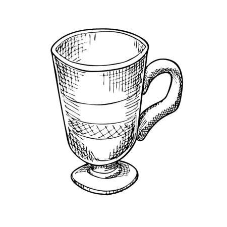 Engraving illustration of glass of latte coffee isolated on white backgroundのイラスト素材