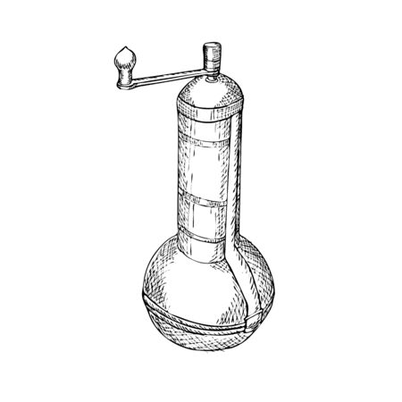 Engraving illustration of manual coffee grinder isolated on white backgroundのイラスト素材