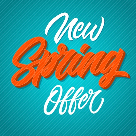 New spring offer inscription isolated on blue background with diagonal linesのイラスト素材