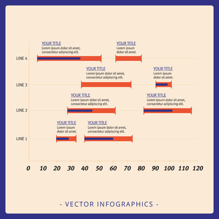 Multicolored editable template for four-line horizontal histogram with numeric scaleのイラスト素材