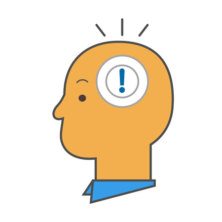 Human mind vector icon. Colored line illustration of head with exclamation markのイラスト素材
