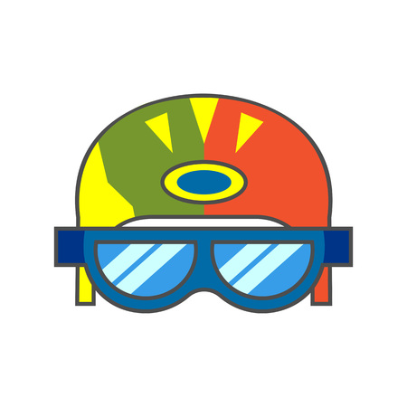 Skiers helmet vector icon. Colored line icon of skiers helmet with gogglesのイラスト素材