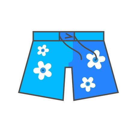 Hawaiian shorts vector icon. Colored line icon of shorts with floral patternのイラスト素材