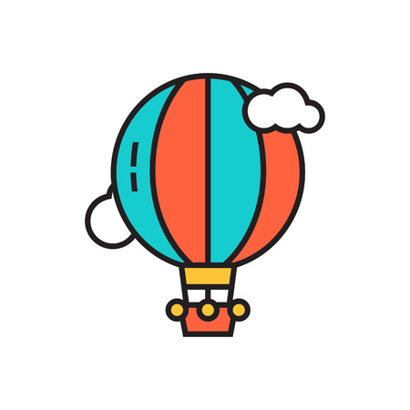 Hot air balloon vector icon. Colored line icon of air balloon flying among cloudsのイラスト素材