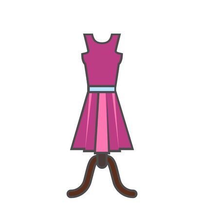 Summer dress vector icon. Colored line icon of beautiful dress with beltのイラスト素材