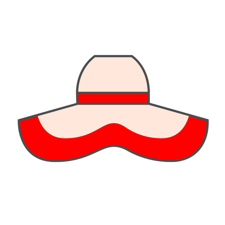 Womans summer hat vector icon. Colored line icon of wide-brimmed hat protecting from sunのイラスト素材