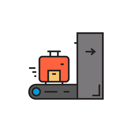 Suitcase moving on luggage carousel to be scanned. Luggage checking, airport, service. Airport concept. Can be used for topics like airport, travelling, serviceのイラスト素材