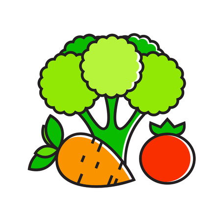 Illustration of carrot, broccoli and tomato. Vegetable, healthy food, vegetarianism. Food concept. Can be used for topics like food, vegetables, cookingのイラスト素材