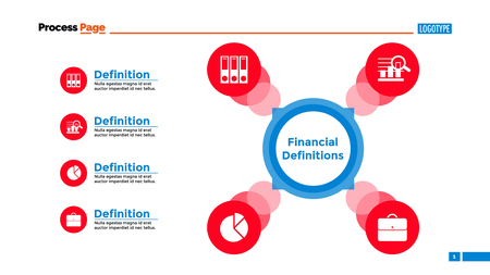 Process mind map slide template. Business data. Chart, graph, diagram. Concept for infographic, business templates, presentation, marketing. Can be used for topics like economics, management, finance.のイラスト素材
