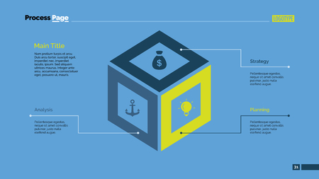 Cube diagram slide template. Element of chart, diagram with options, infographics. Concept for templates, presentation, report. Can be used for topics like business, strategy, analysis, planningのイラスト素材