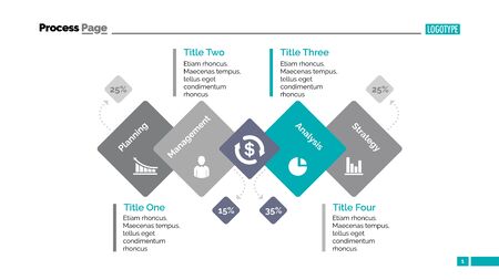 Process diagram with rhombs. Business data. Presentation element, step diagram, chart. Concept for infographics, business templates, reports. Can be used for topics like strategy, planning, analysisのイラスト素材