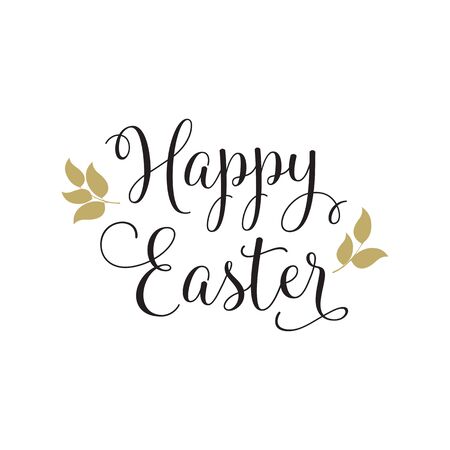 Happy Easter calligraphy with leavesのイラスト素材