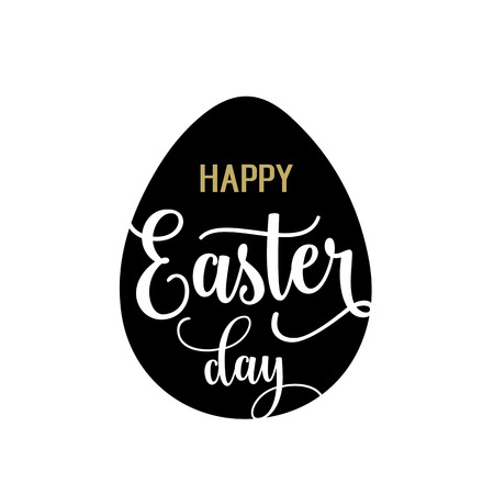 Happy Easter Day lettering in black eggのイラスト素材