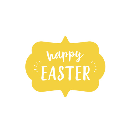 Happy Easter lettering in yellow nameplateのイラスト素材