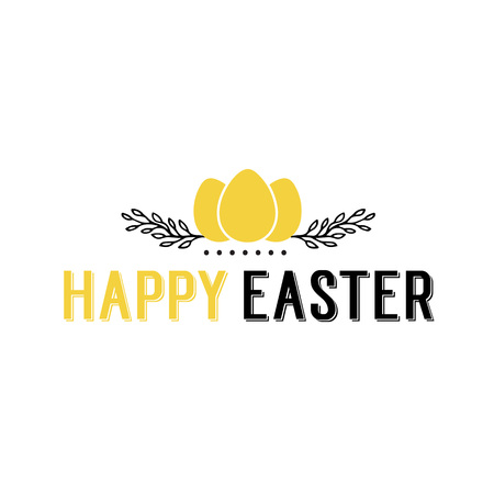 Happy Easter lettering with eggs and twigsのイラスト素材