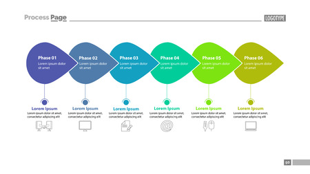 Six phase process chart slide template. Element of plan, strategy, chart. Concept for presentation, templates, annual report. Can be used for topics like business, technology, recruitmentのイラスト素材