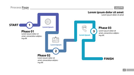 Three phase flow chart slide template. Element of diagram, infographic, flowchart. Concept for presentation, template, annual report. Can be used for topics like trade, marketing, businessのイラスト素材